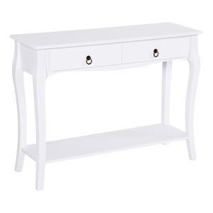 HOMCOM Modern Console Table, Sofa Side Desk with Storage Shelves & Drawers, for Living Room Entryway, Ivory White