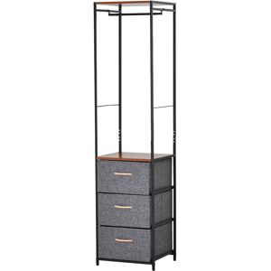 HOMCOM Chest of Drawers with Coat rack Steel Frame 3 Drawers  Bedroom Hallway Home Furniture Black Brown