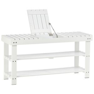 HOMCOM Shoe Bench, 3-Tier Wooden Shoe Rack with Hidden Storage Compartment, Slatted Shelves, Hallway Furniture, White