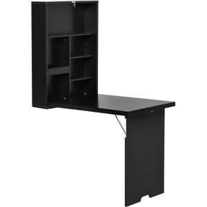 HOMCOM Compact Foldable Wall-Mounted Table, Drop-Leaf Design, Chalkboard, Shelf, Multifunction, Black