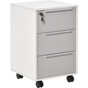 HOMCOM Mobile 3-Drawer Locking File Cabinet, Chest of Drawers Side Table on Wheels, for Office, Bedroom, Living Room, White