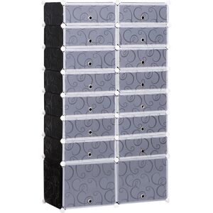 HOMCOM DIY 16-Cube Shoe Rack, Large Portable Interlocking Plastic Cabinet, 8 Tier Footwear Organiser for 32 Pairs, Bedroom