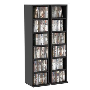 HOMCOM Media Display Shelf, 204 CD Capacity, 2 Set, Blu-Ray DVD Tower Rack, Adjustable Shelves, Bookcase Storage Organiser, Black