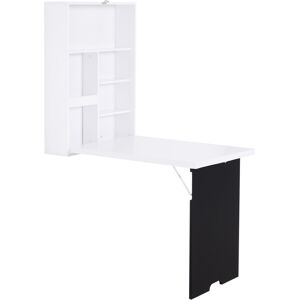 HOMCOM Folding Wall-Mounted Drop-Leaf Table With Chalkboard Shelf multifunction White