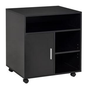 HOMCOM Mobile Printer Stand with Multiple Storage, Office Desk Side Unit on Wheels, Modern Design, 60L x 50W x 65.5H cm, Black
