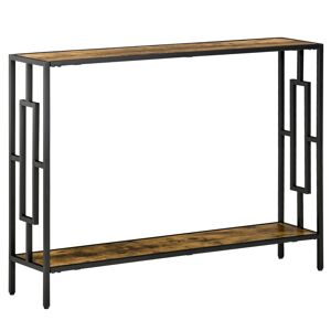 HOMCOM Industrial Console Table with Storage Shelf, Narrow Hallway Dressing Desk with Metal Frame for Living Room, Bedroom, Rustic Brown