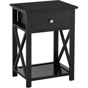 HOMCOM Traditional Accent End Table With 1 Drawer,X Bar Bottom Storage Shelf, for Living Room Bedroom Room 40L x 30W x 55H cm - Black