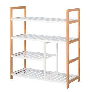 HOMCOM Wooden Shoe Storage Organizer, 4-Tier Stand Shelf Rack, 78 x 68 x 26 cm, Ideal for Hallway, Natural Wood Finish