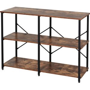 HOMCOM 3-Tier Industrial Style Shelf Metal Frame Smooth Shelves Adjustable Feet Home Office Display Storage Unit Sleek 76x120cm Brown