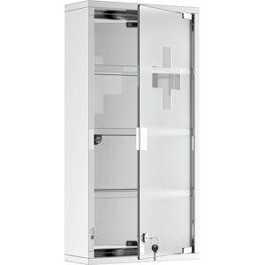 HOMCOM Stainless Steel Medicine Cabinet, 4 Tier Wall Mounted with Glass Lockable Door, Storage Shelves, 60Hx30Wx12D(cm)