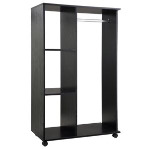 HOMCOM Mobile Open Wardrobe, Bedroom Clothes Storage with Hanging Rail and Shelves, on Wheels, Black