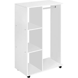 HOMCOM Open Wardrobe with Hanging Rail and Storage Shelves w/Wheels Bedroom-White