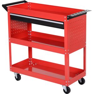 DURHAND 3-Tier Tool Trolley Cart Storage Shelf Roller Cabinet DIY Box Garage Workshop with Drawer Red