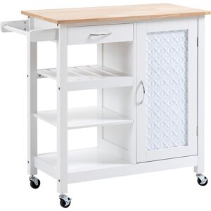 HOMCOM Kitchen Cart on Wheels with Embossed Door Panel, Utility Kitchen Island with Storage Drawer, White