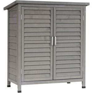 Outsunny Garden Shed Wooden Garden Storage Shed 2 Door Unit Solid Fir Wood Garage Tool Organisation Cabinet, 87L x 46.5W x 96.5Hcm, Grey