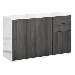 HOMCOM Sideboard High Gloss, Living Room Bedroom Side Cabinet, Push-Open, 2 Drawers, Light Grey and White