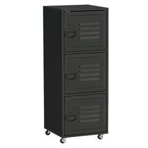 HOMCOM Rolling Storage Cabinet 3-Tier Mobile File Cabinet with Wheels & Metal Doors for Home Office, Living Room, Black