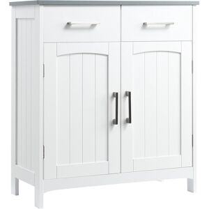 Kleankin Bathroom Floor Cabinet, Freestanding Wooden Free Standing Storage Cupboard with 2 Drawers, Double Doors, Adjustable Shelf, White