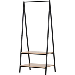 HOMCOM Metal Clothes Rail, Freestanding Rack with 2 Tier Storage Shelves, for Bedroom, Entryway, Black