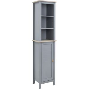 Kleankin Freestanding Bathroom Cabinet with 3-Tier Shelf and Cupboard, Tall Slim Linen Tower Side Organizer, Grey