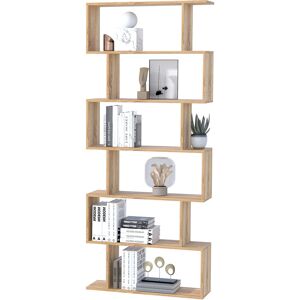 HOMCOM S Shape Wooden Storage Display with 6 Shelves, Room Divider Unit, Bookshelf, Bookcase, Oak