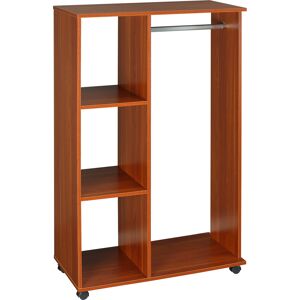 HOMCOM Bedroom Open Wardrobe, Hanging Rail with Storage Shelves, Mobile Clothes Organizer on Wheels, Walnut