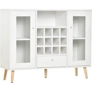 HOMCOM Modern Sideboard Storage Cabinet Kitchen Cupboard Dining Bar Server with Glass Doors, Drawer & 12-Bottle Wine Rack for Living Room, White