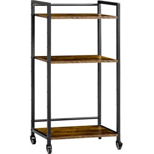 HOMCOM 3-Tier Printer Stand, Utility Cart, Rolling Trolley with Adjustable Shelves with Lockable Wheels for Home Office, Rustic Brown