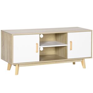 HOMCOM Modern TV Cabinet, TV Stand with Storage Shelves and Doors for 55