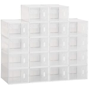 HOMCOM Shoe Storage Cabinet, Portable Cube Organizer, Magnetic Door, for Sizes up to EU 43, Clear/White
