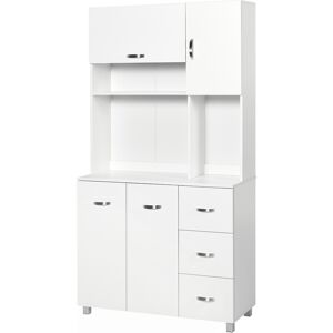 HOMCOM Freestanding Kitchen Storage Unit w/ Cupboard Cabinets Open Compartments Drawers Metal Handles Side Shelf Server Organisation Furniture White