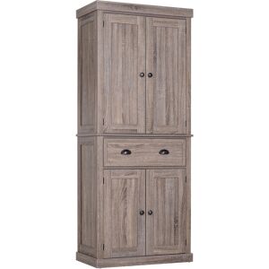 HOMCOM Traditional Colonial Freestanding Kitchen Cupboard Storage Cabinet - 76L x 40.5W x 184H (cm) Dark Wood Grain