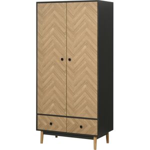 HOMCOM Modern Wardrobe Cabinet Wood Grain Sticker Surface with Shelf, Hanging Rod and 2 Drawers 90x50x190cm