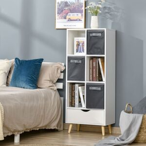 HOMCOM Modern Bookcase with 6 Cubes, Bookshelf, Free Standing Display Cabinet, Storage Unit for Home, Office, Living Room, Study, White