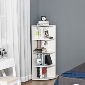 HOMCOM Wood Corner Shelf 4 Tier Unit Freestanding Bookshelf Plants Stand Display Shelf Modern Decoration White