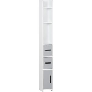 Kleankin Freestanding Bathroom Cabinet, Modern Tall Storage with Open Shelves and 3 Cupboards, for Bedroom Hallway, Grey