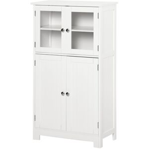 Kleankin Bathroom Floor Storage Cabinet with Tempered Glass Doors and Adjustable Shelf, Free Standing Organizer for Living Room Entryway, White