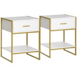 HOMCOM Bedside Tables, Set of 2, Modern Nightstands with Drawer & Shelf, Bedroom Furniture, White
