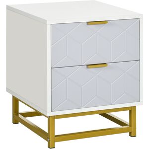 HOMCOM Bedside Table with 2 Drawers, Side Table, Bedside Cabinet with Steel Frame for Living Room, Bedroom, Grey and White