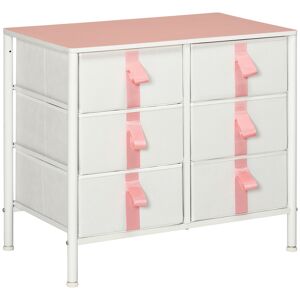 HOMCOM Storage Chest with 6 Fabric Drawers, Metal Frame Dresser with Wooden Top, Organiser for Bedroom or Nursery, Pink