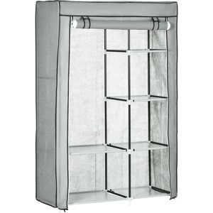 HOMCOM Fabric Wardrobe, Portable Wardrobe with 6 Shelves, 1 Hanging Rail, Foldable Closets, 103 x 43 x 162.5 cm, Light Grey