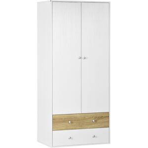 HOMCOM White 2 Door Wardrobe with Drawers, Hanging Rod for Bedroom Clothes Organisation, Storage.