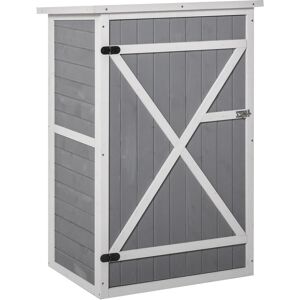 Outsunny Wooden Garden Storage Shed Fir Wood Tool Cabinet Organiser with Shelves 75L x 56W x115Hcm Grey