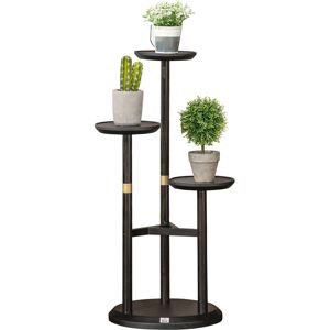 Outsunny 3-Tier Plant Stand, Plant Shelf Rack,  Bamboo Display Stand, 46x46x86cm, Dark Walnut