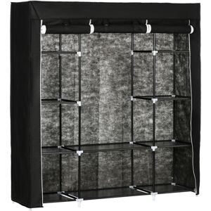 HOMCOM Portable Fabric Wardrobe with 10 Shelves, 1 Hanging Rail, Foldable Closet Storage, 150 x 43 x 162.5 cm, Black