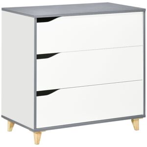 HOMCOM 3-Drawer Chest Storage Cabinet with Pine Wood Legs, Spacious Bedroom and Living Room Organiser, 75cm x 42cm x 75cm, White