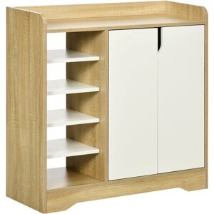 HOMCOM Shoe Cabinet with Double Doors & Open Shelving, 13 Pair Footwear Organiser for Hallways, Natural & White