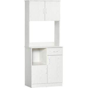 HOMCOM Modern Freestanding Kitchen Cupboard Storage Cabinet Organiser with Microwave Counter, 2 Cabinets, & Adjustable Shelves, White