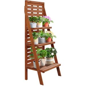 Outsunny Solid Wood Three-Tier Plant Rack Outdoor Organiser Unit Flower Herb Stand Ladder Design Storage Holder