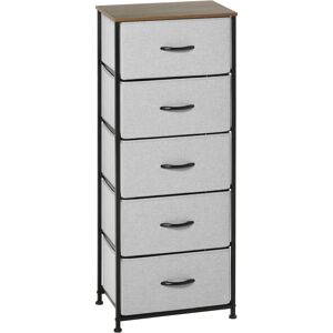 HOMCOM Bedroom Dresser with 5 Fabric Drawers, Industrial Chest of Drawers, Steel Frame with Wooden Top for Nursery, Grey